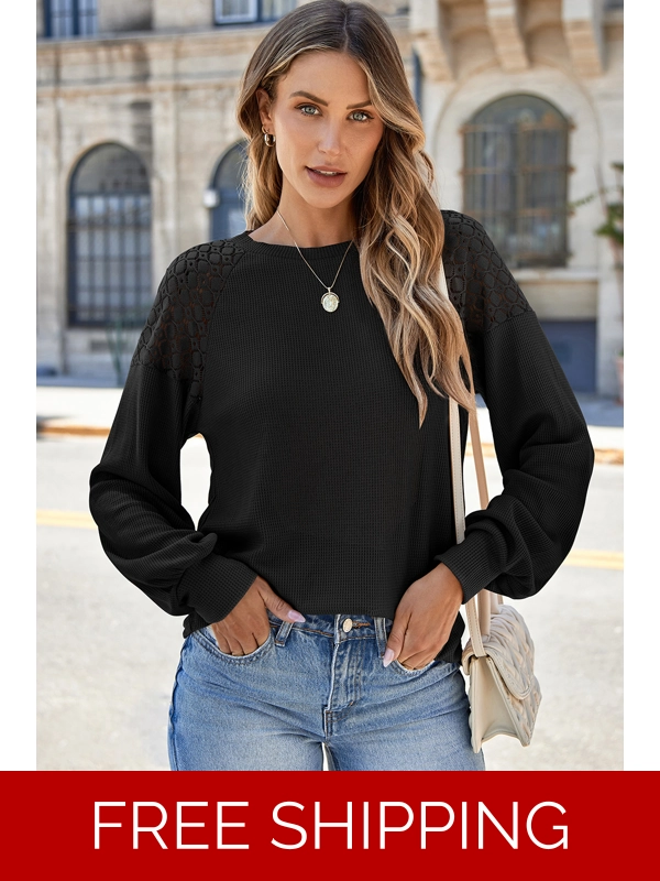 Black Lace Long Sleeve Textured Pullover